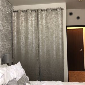 2 shimmery grey curtain panels